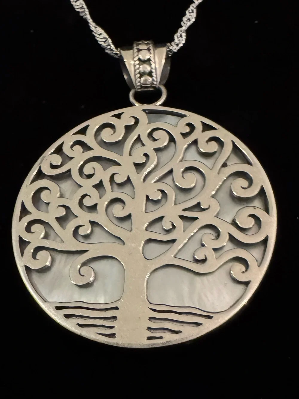 Sterling Silver Tree of Life Pendant Necklace - with mother‎ of Pearl 18” chain